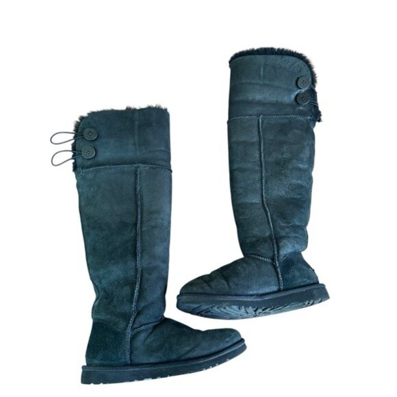UGG Bailey Button Over The Knee Sheepskin Boots Black Women’s Size 6 Rare Style - Picture 12 of 16